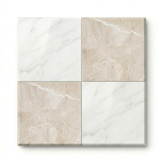 Checkerboard Marble Tile - Oriental White & Diano Royal