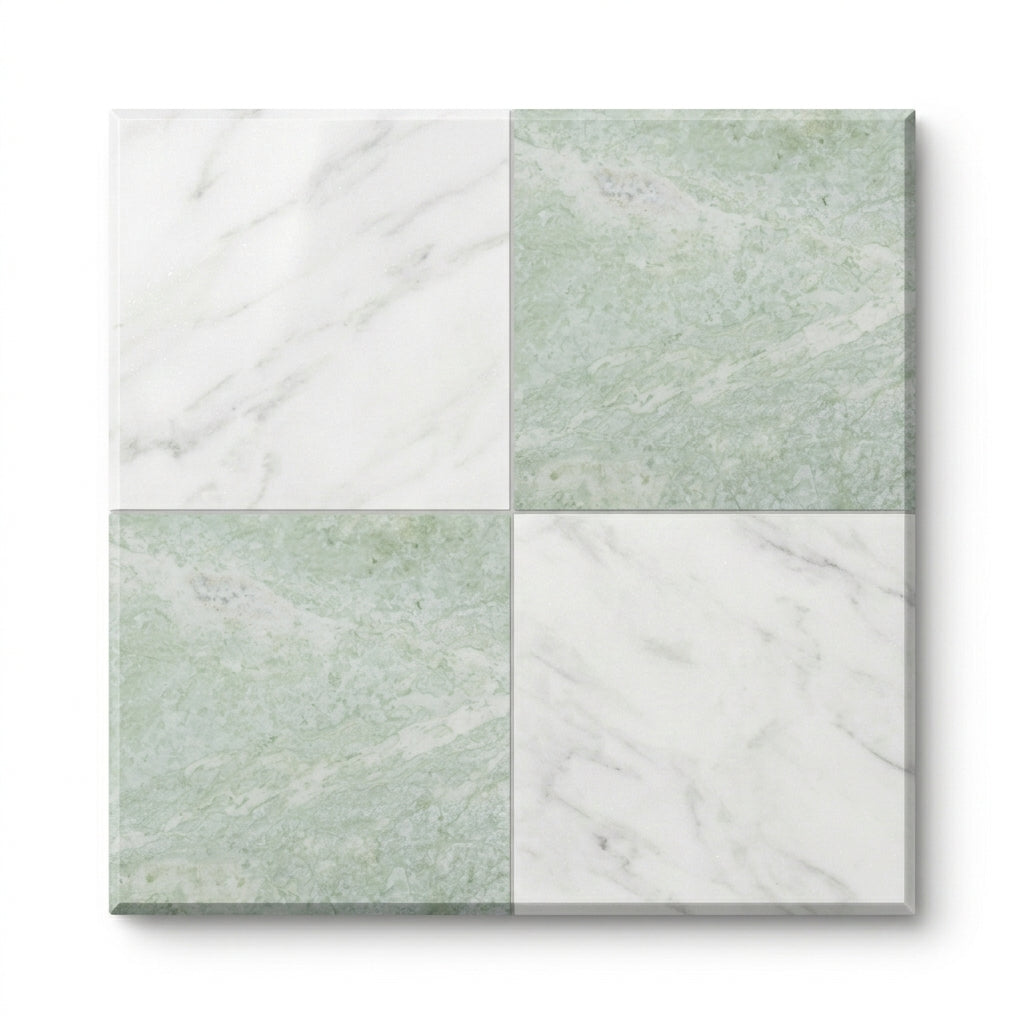 Checkerboard Marble Tile - Oriental White & Ming Green