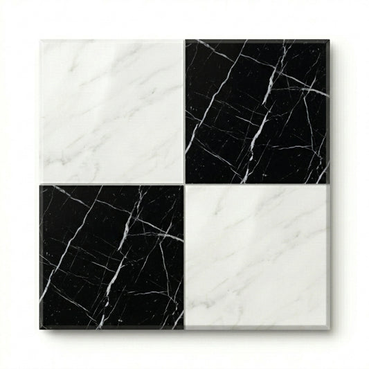 Checkerboard Marble Tile - Oriental White & Nero Marquina