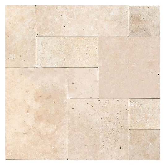 Ivory (Light) Travertine Versailles Pattern Paver 3 cm Tumbled Wall Tile