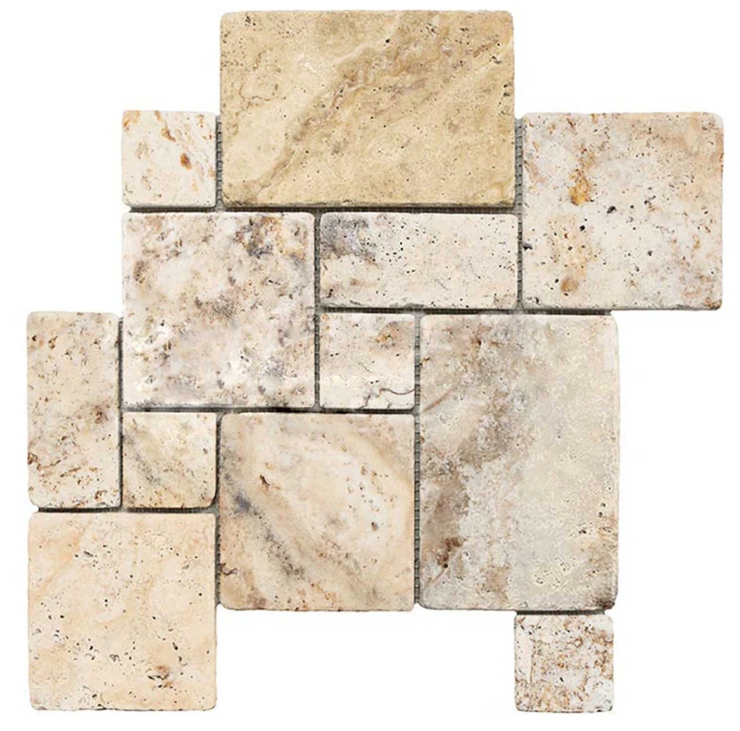 Philadelphia Travertine OPUS Mini-Pattern Mosaic Interlocking Tumbled