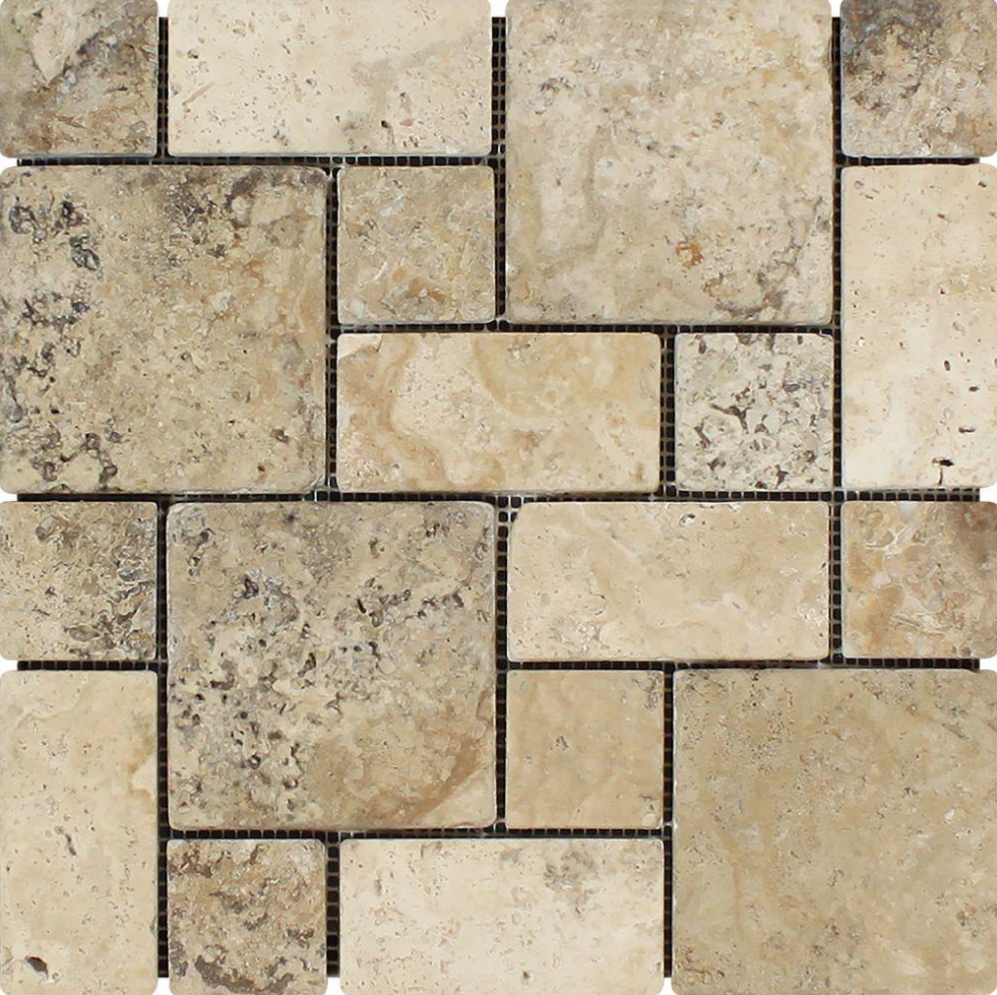 Philadelphia Travertine 3-pcs. Mini-Pattern Mosaic Non-Interlocking Tumbled