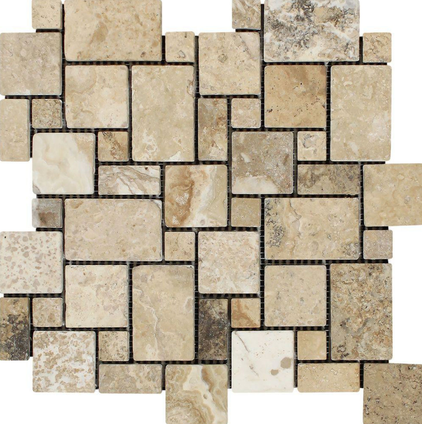 Philadelphia Travertine Mini-Versailles Mosaic Tumbled