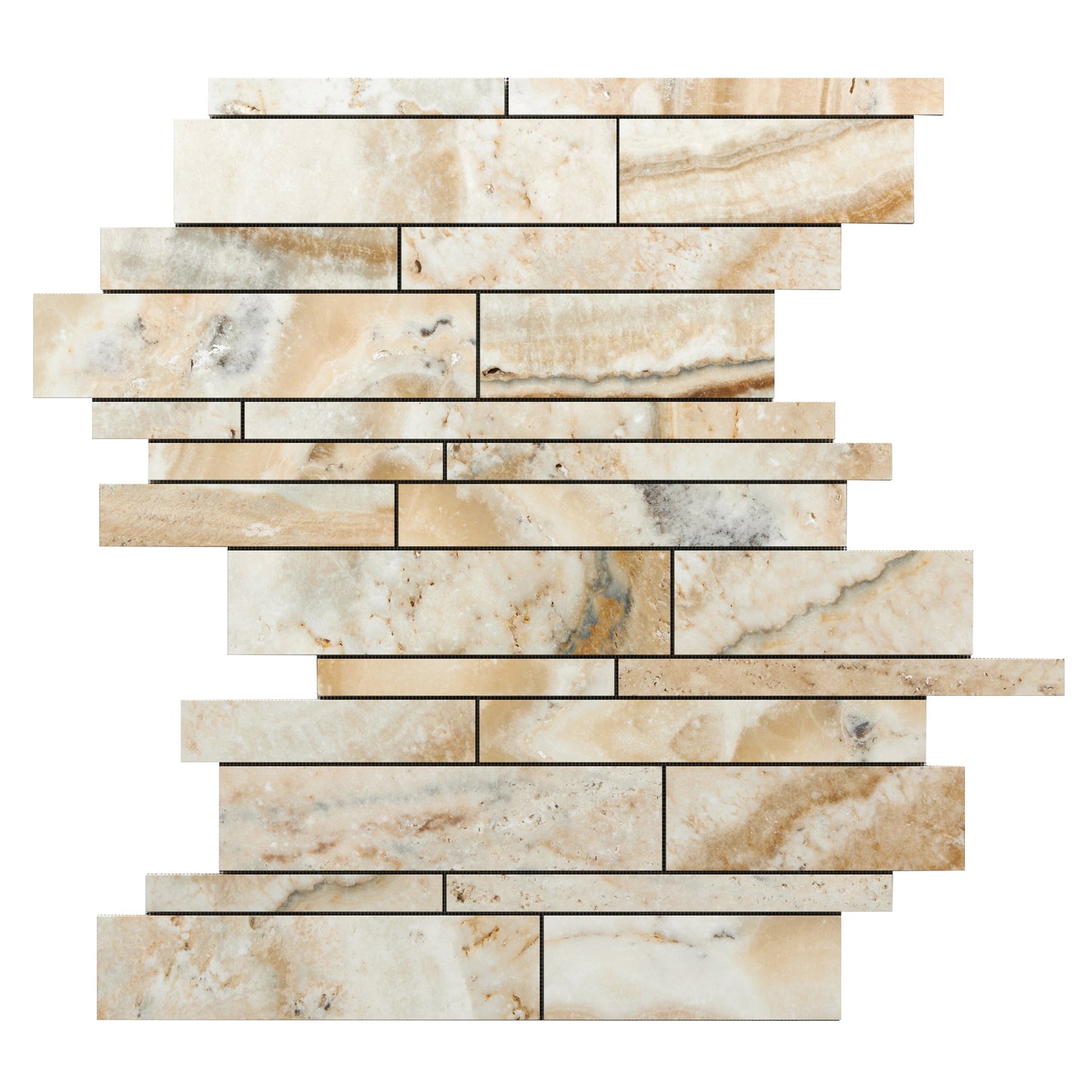 Latravonya Travertine Random-Strip Mosaic Filled & Honed Wall Tile