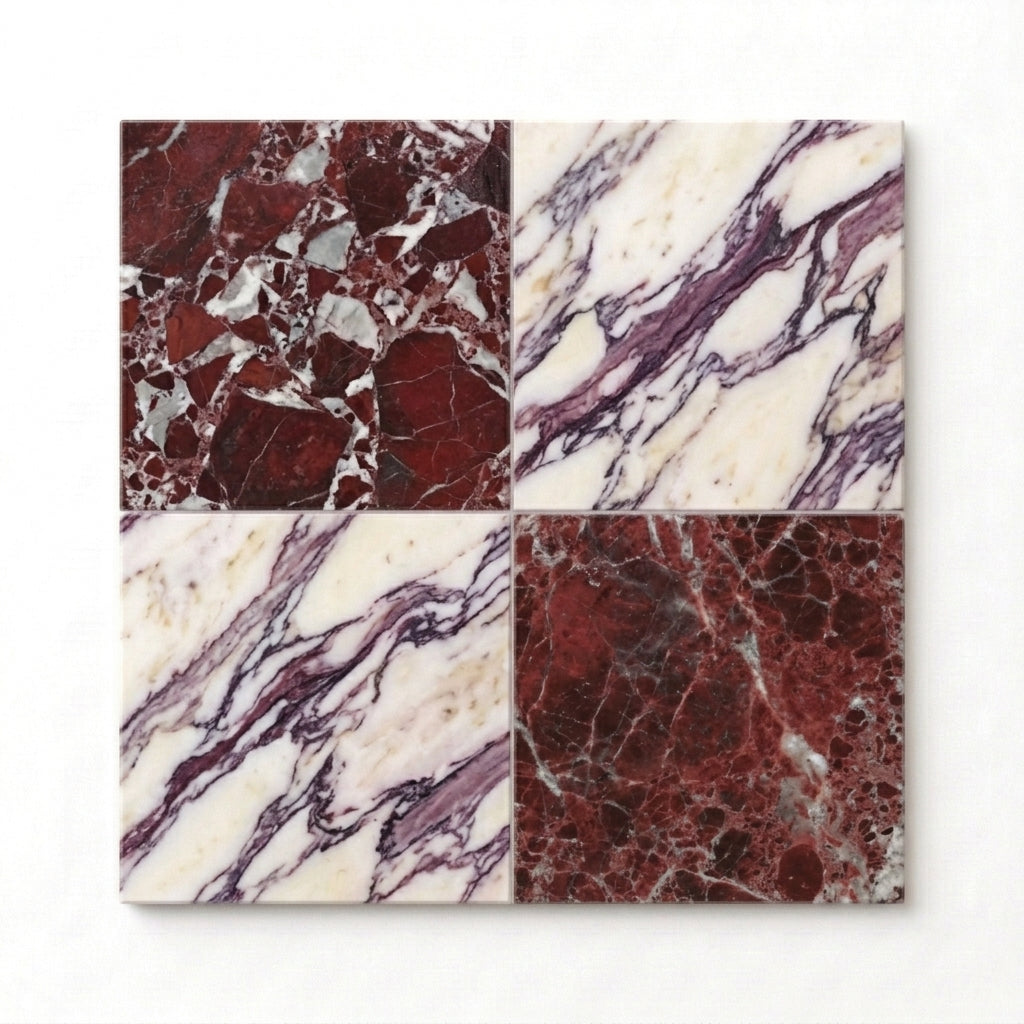 Checkerboard Marble Tile - Rosso Laguna & Calacatta Viola