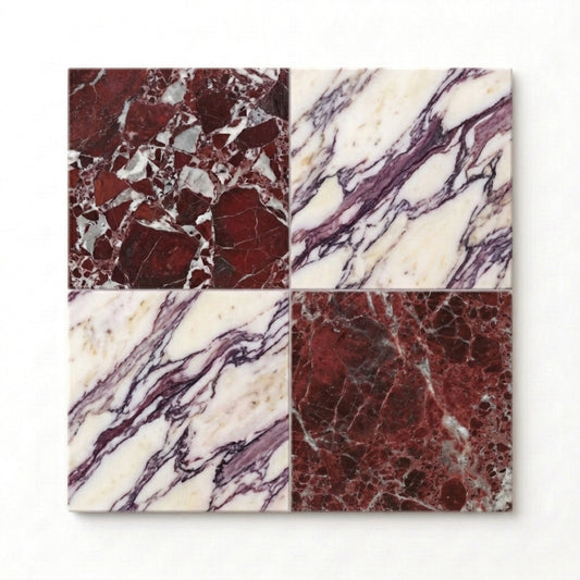 Checkerboard Marble Tile - Rosso Laguna & Calacatta Viola