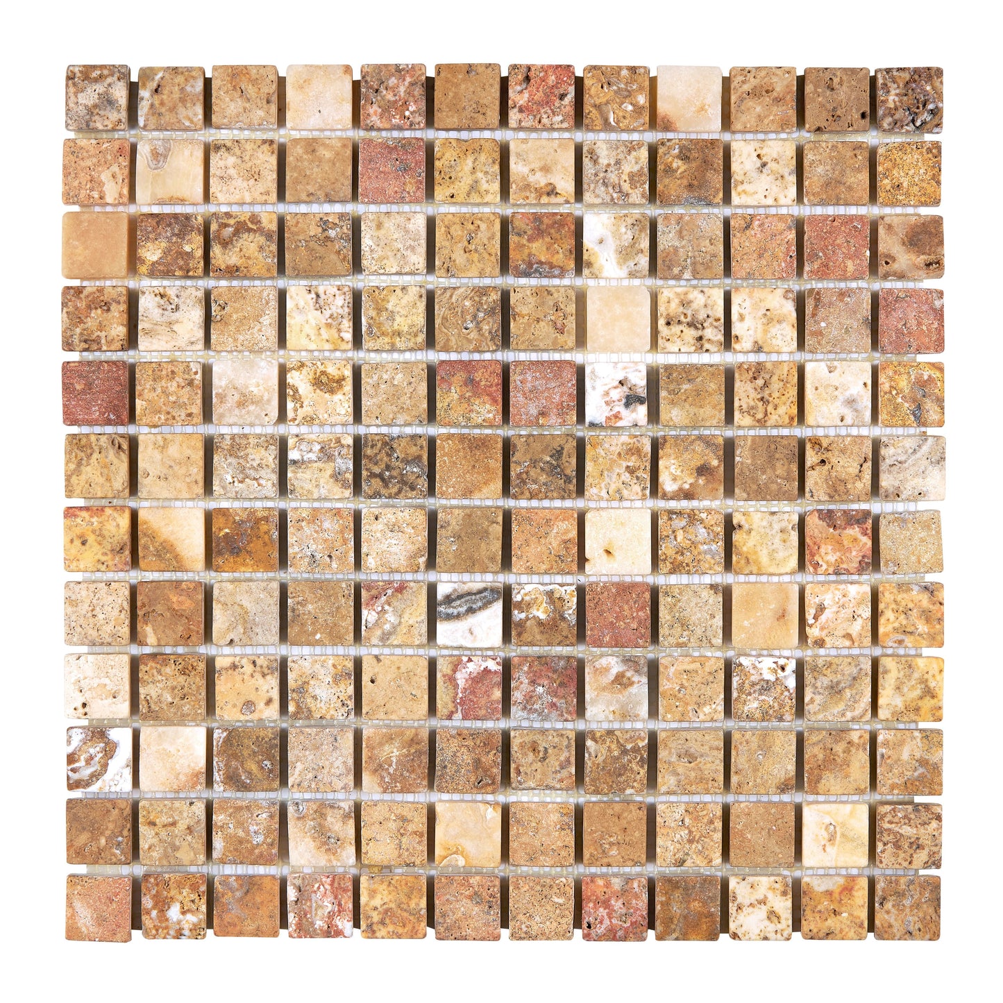 Scabos Travertine 1’’ X 1’’ Mosaic Tumbled/Polished/Split-Faced Wall Tile