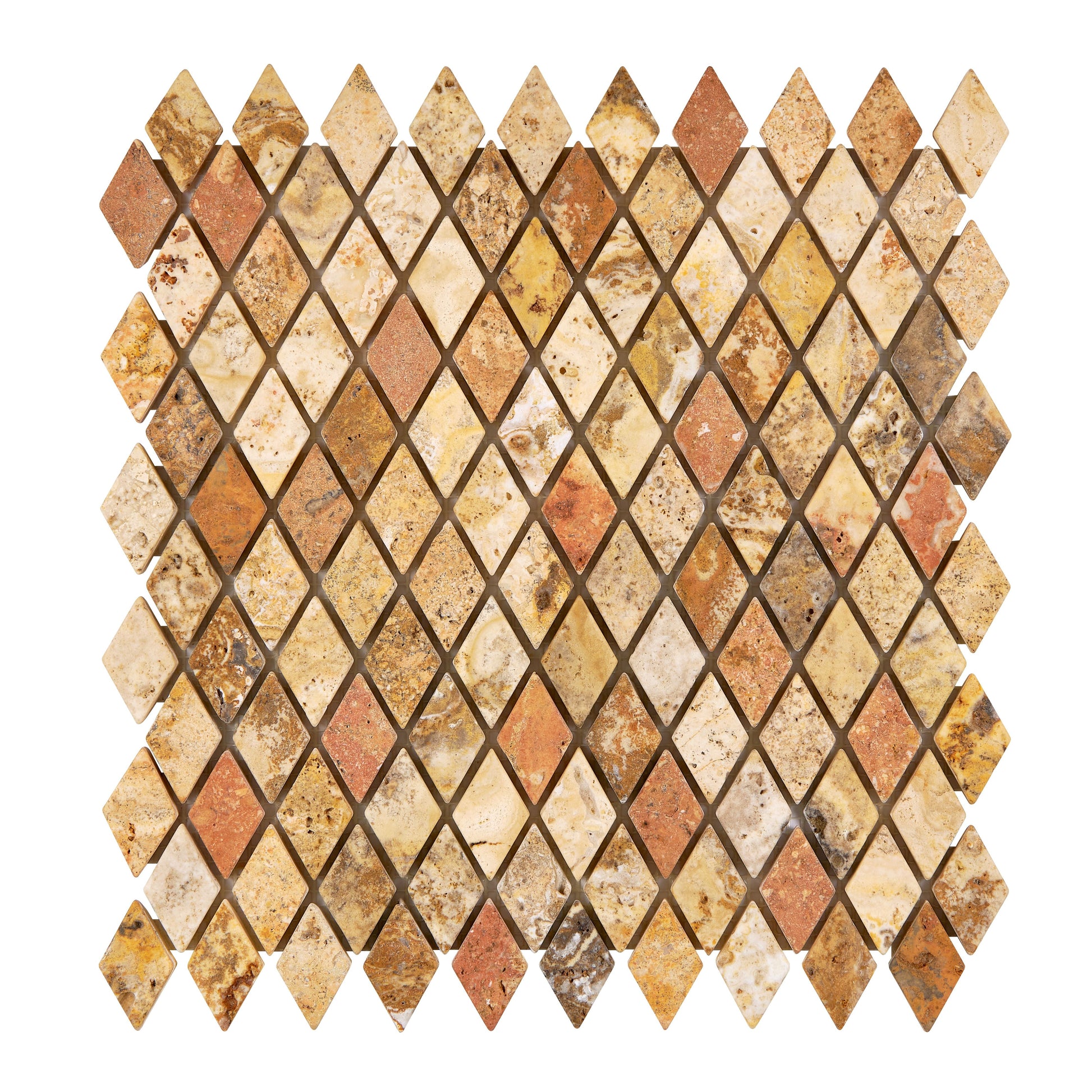 Scabos Travertine 1’’ X 2’’ Diamond Mosaic Tumbled Wall Tile