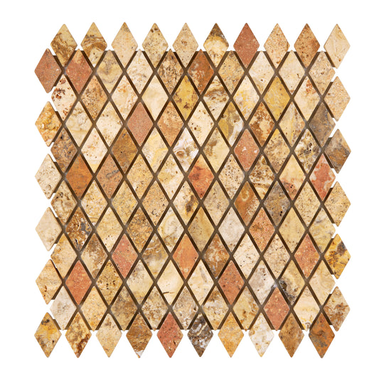 Scabos Travertine 1’’ X 2’’ Diamond Mosaic Tumbled Wall Tile