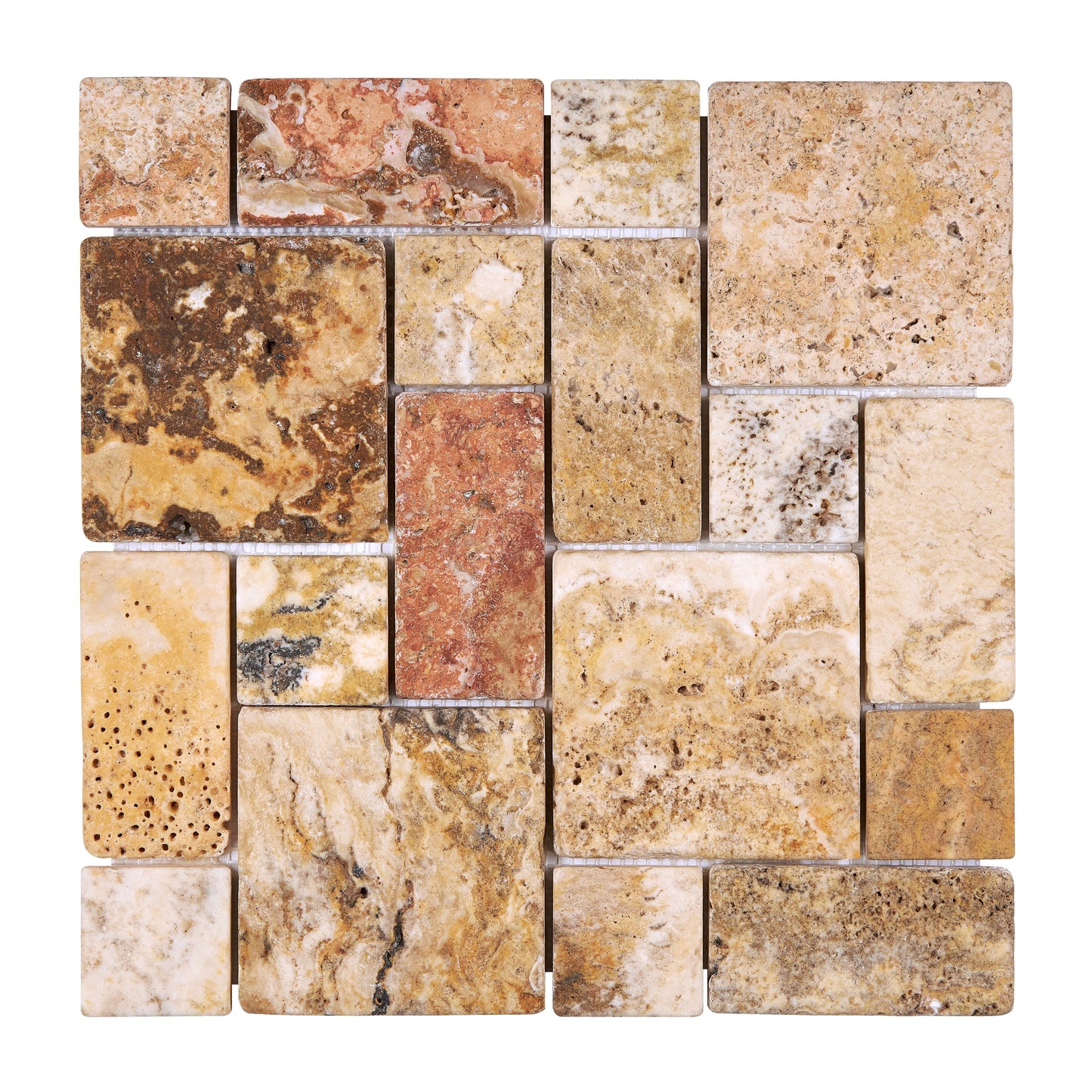Scabos Travertine 3-pcs. Mini-Pattern Mosaic Non-Interlocking Tumbled Wall Tile