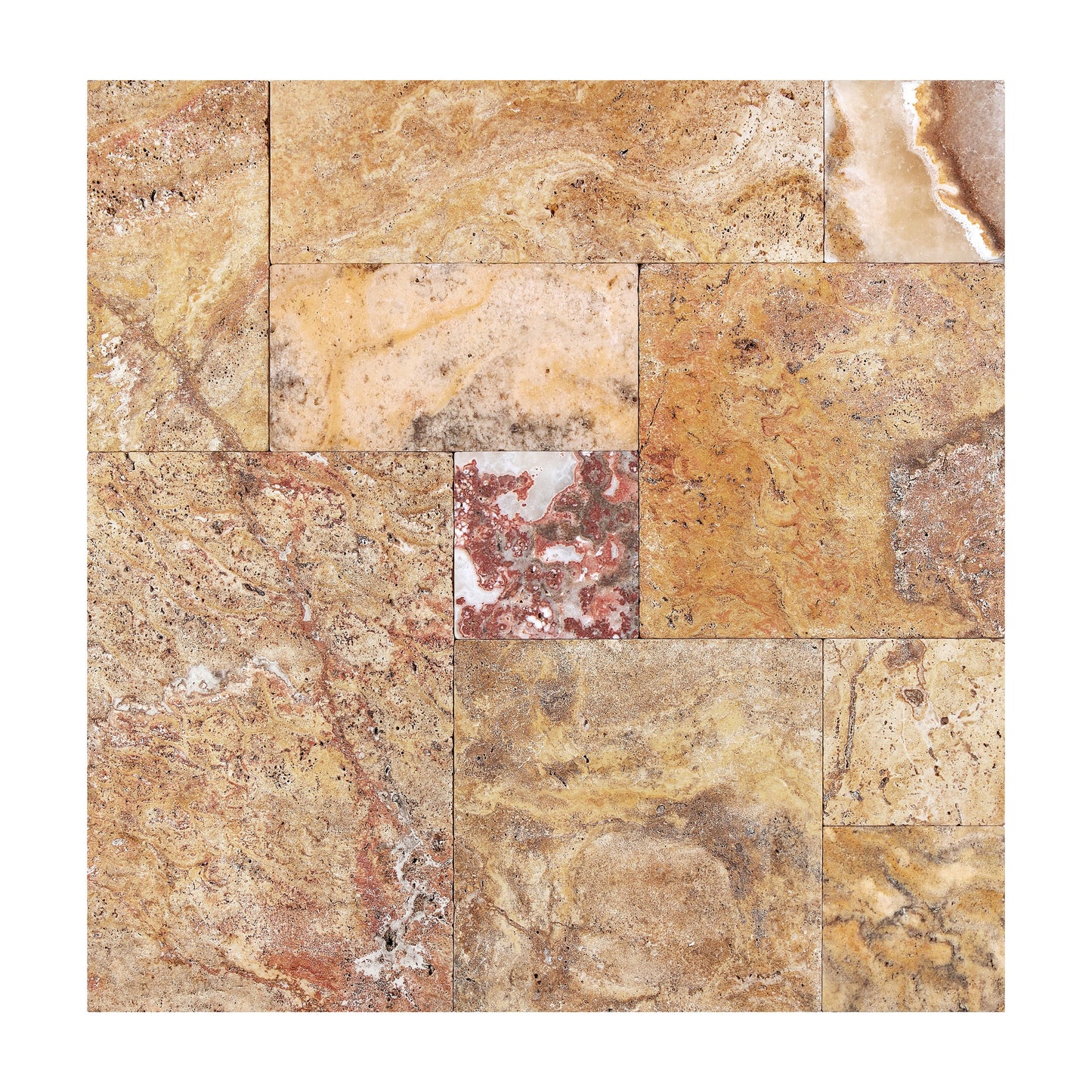 Scabos Travertine Versailles Pattern Tile Tumbled/Brushed & Chiseled Wall Tile