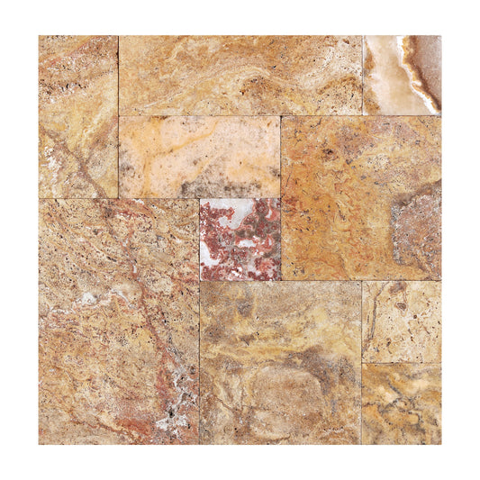 Scabos Travertine Versailles Pattern Tile Tumbled/Brushed & Chiseled Wall Tile