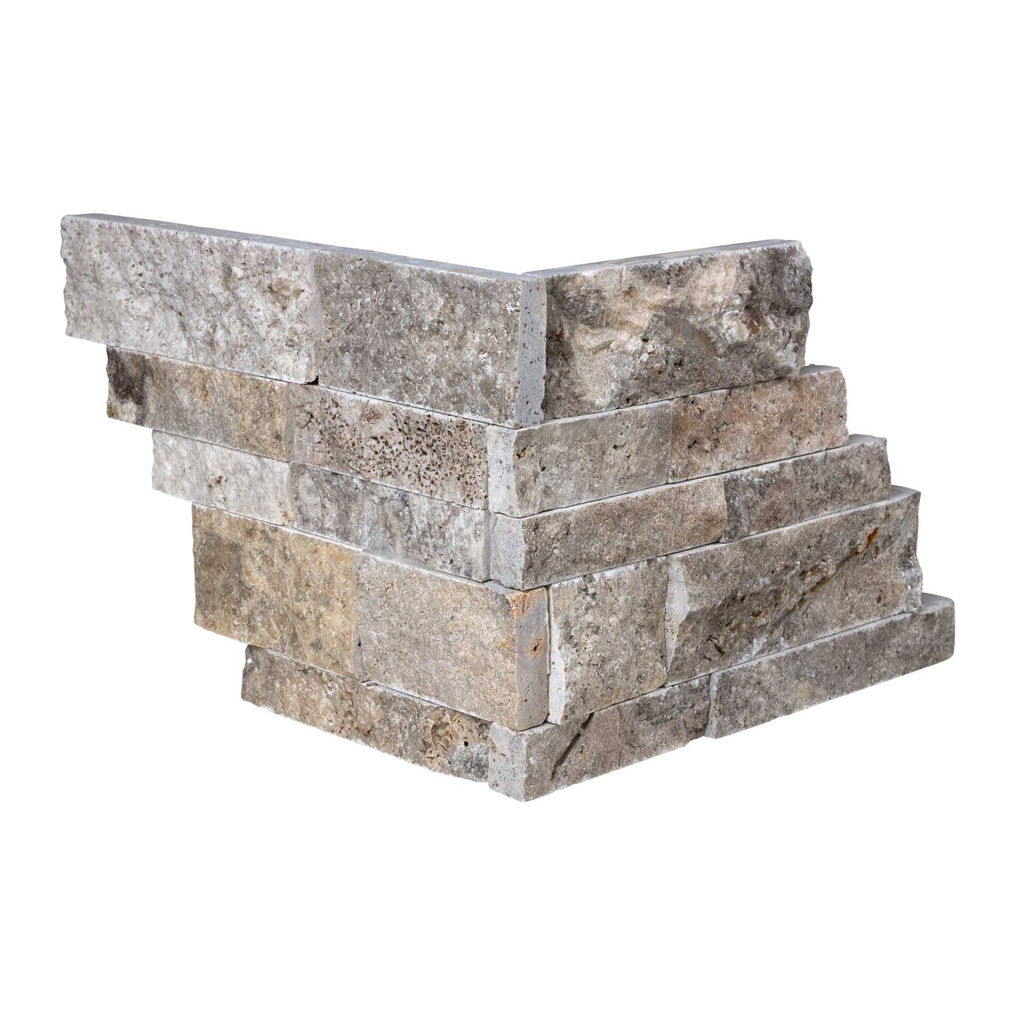 Silver Pewter Blend Travertine Ledger Panel - CORNER Split-Faced Wall Tile