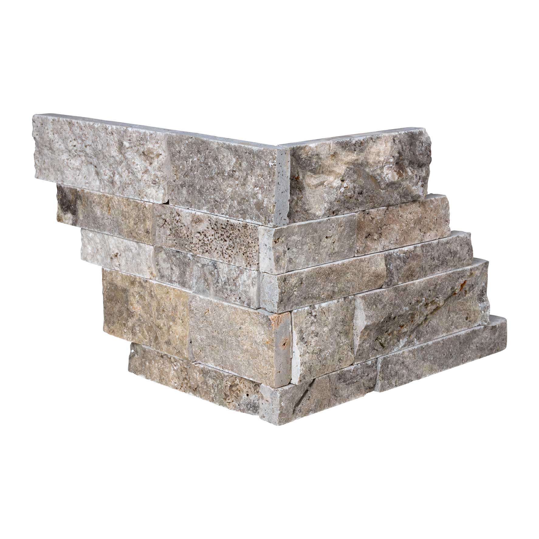 Silver Pewter Blend Travertine Ledger Panel - CORNER Split-Faced Wall Tile
