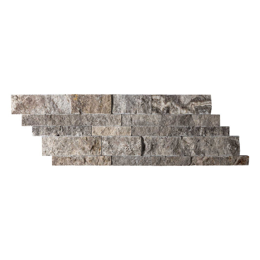 Silver Pewter Blend Travertine Ledger-Panel Split-Faced Wall Tile