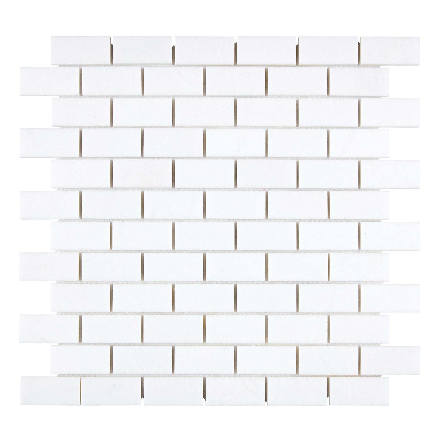 Thassos White Marble 1’’ X 2’’ Brick Mosaic Polished/Honed/Split-Faced Polished / 1 sheet Backsplash Tile