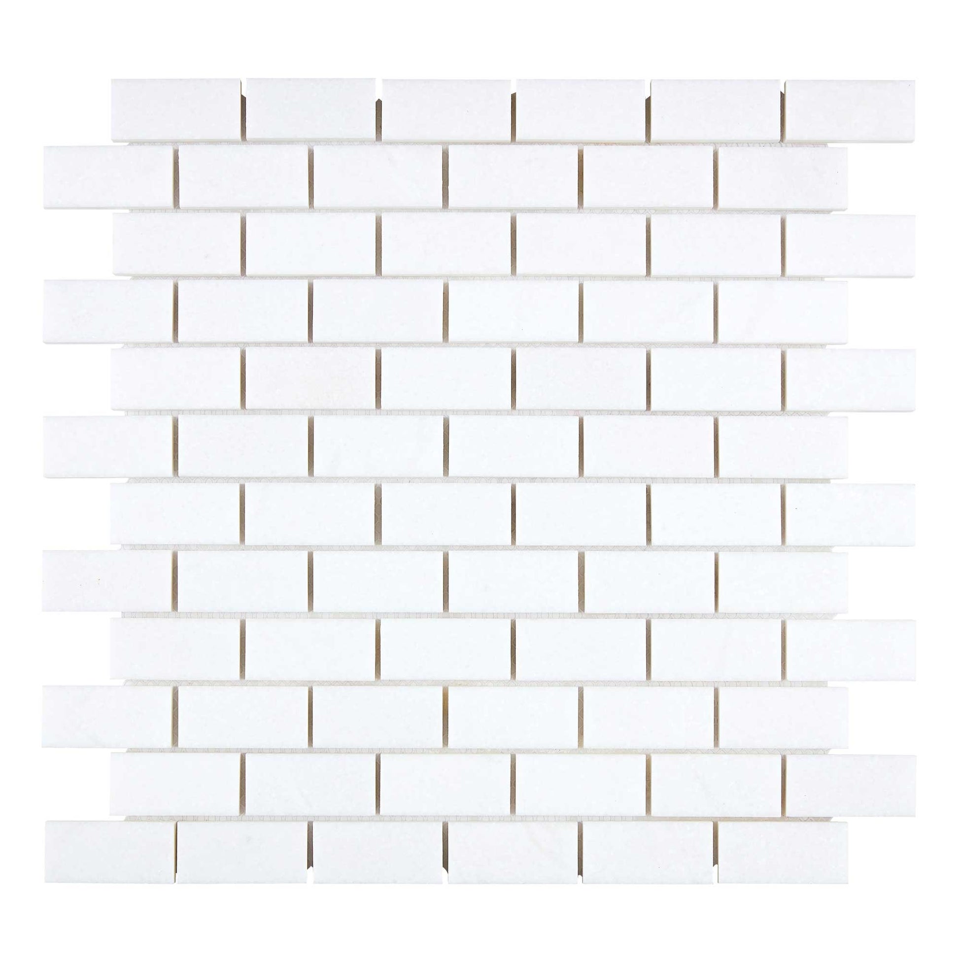 Thassos White Marble 1’’ X 2’’ Brick Mosaic Polished/Honed/Split-Faced Polished / 1 sheet Backsplash Tile
