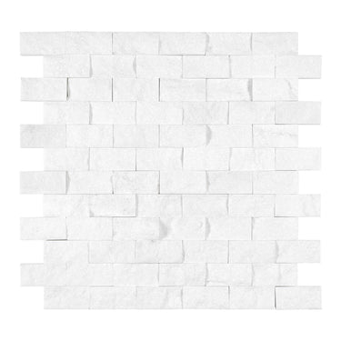 Thassos White Marble 1â€™â€™ X 2â€™â€™ Brick Mosaic Polished/Honed/Split-Faced Split-Faced / 1 sheet Backsplash Tile