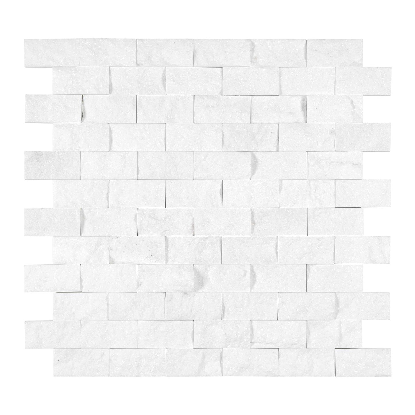 Thassos White Marble 1’’ X 2’’ Brick Mosaic Polished/Honed/Split-Faced Split-Faced / 1 sheet Backsplash Tile
