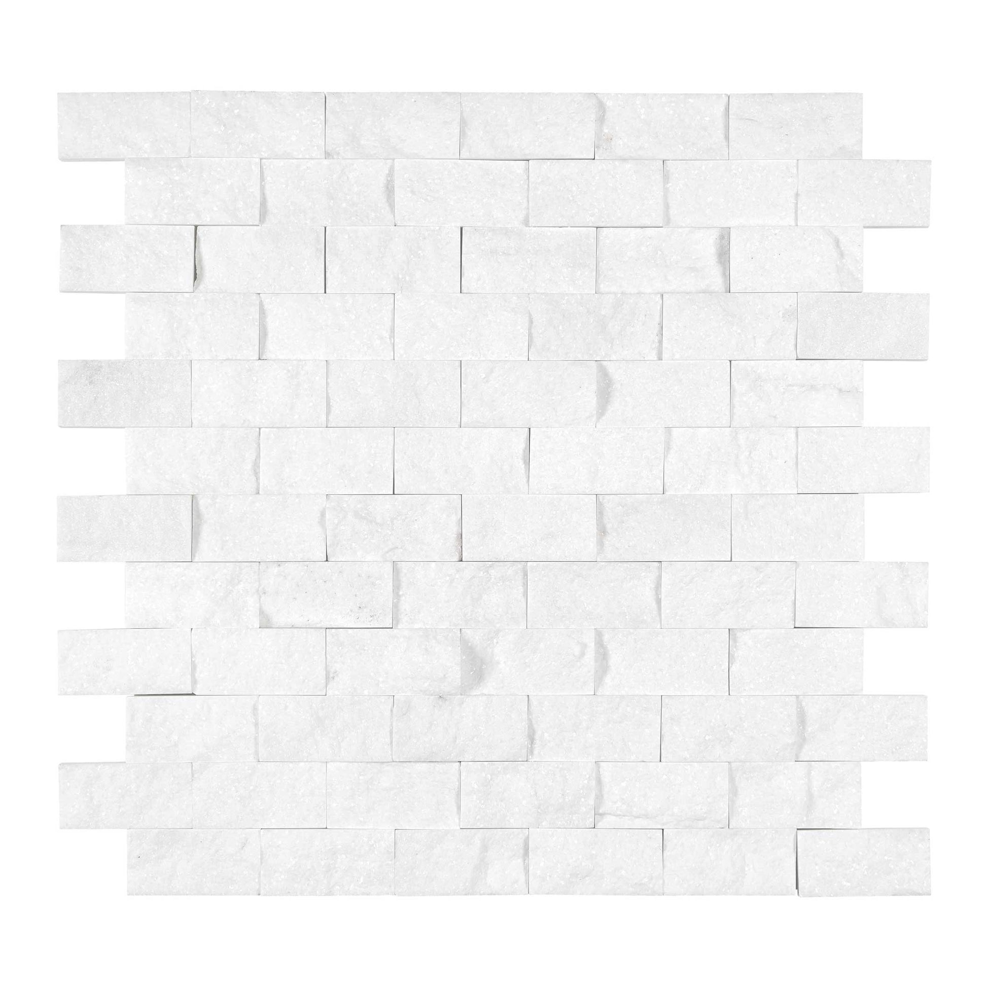 Thassos White Marble 1’’ X 2’’ Brick Mosaic Polished/Honed/Split-Faced Split-Faced / 1 sheet Backsplash Tile