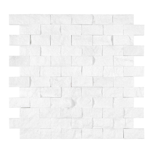 Thassos White Marble 1’’ X 2’’ Brick Mosaic Polished/Honed/Split-Faced Split-Faced / 1 sheet Backsplash Tile