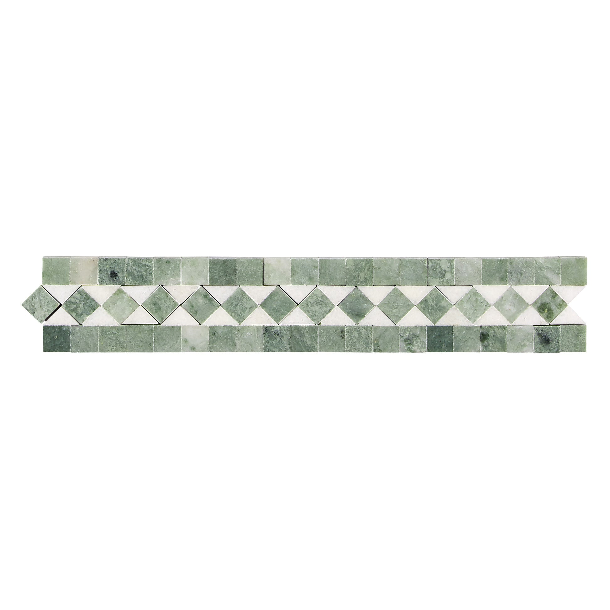 Thassos White Marble 2’’ X 12’’ BIAS Border (w/ Ming Green) Polished/Honed Accent & Trim Tile