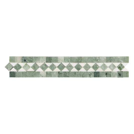 Thassos White Marble 2’’ X 12’’ BIAS Border (w/ Ming Green) Polished/Honed Accent & Trim Tile