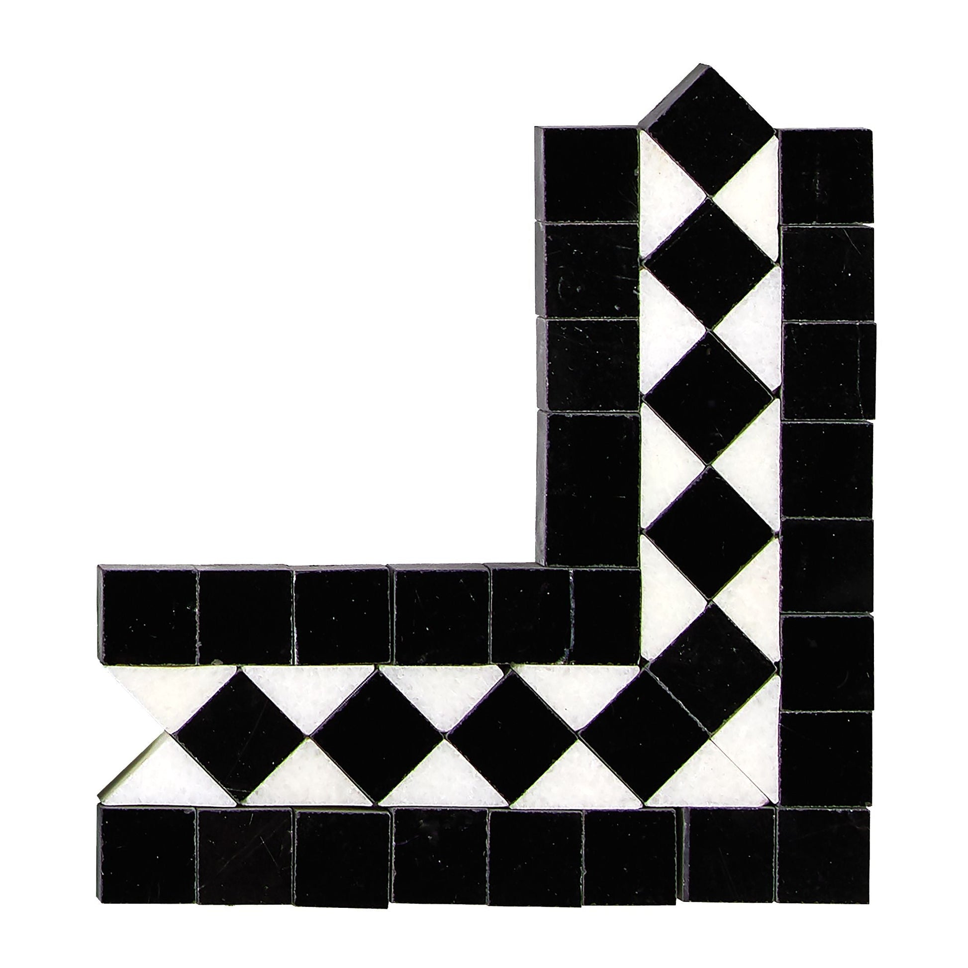 Thassos White Marble BIAS Border CORNER (w/ Black) Polished/Honed Accent & Trim Tile