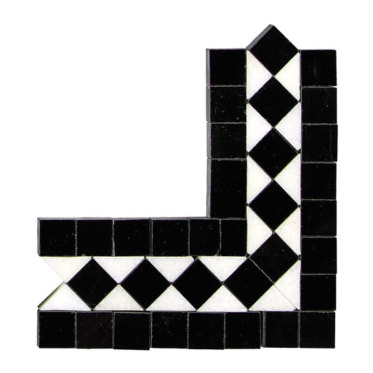 Thassos White Marble BIAS Border CORNER (w/ Black) Polished/Honed Accent & Trim Tile