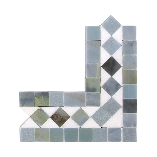 Thassos White Marble BIAS Border CORNER (w/ Blue-Gray) Polished/Honed Accent & Trim Tile