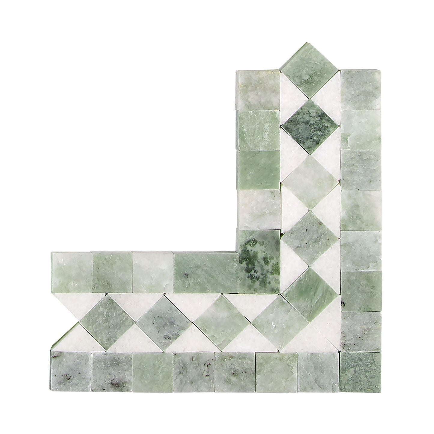 Thassos White Marble BIAS Border CORNER (w/ Ming Green) Polished/Honed Accent & Trim Tile