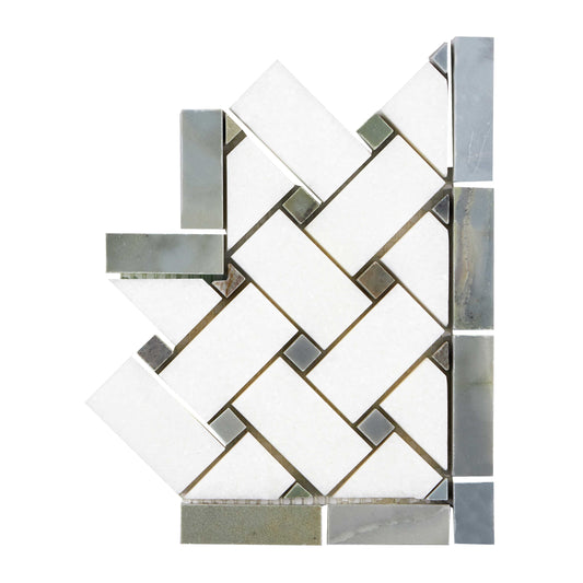 Thassos White Marble 4-3/4’’ X 12’’ Basketweave Border (w/ Blue-Gray) Polished/Honed Accent & Trim Tile