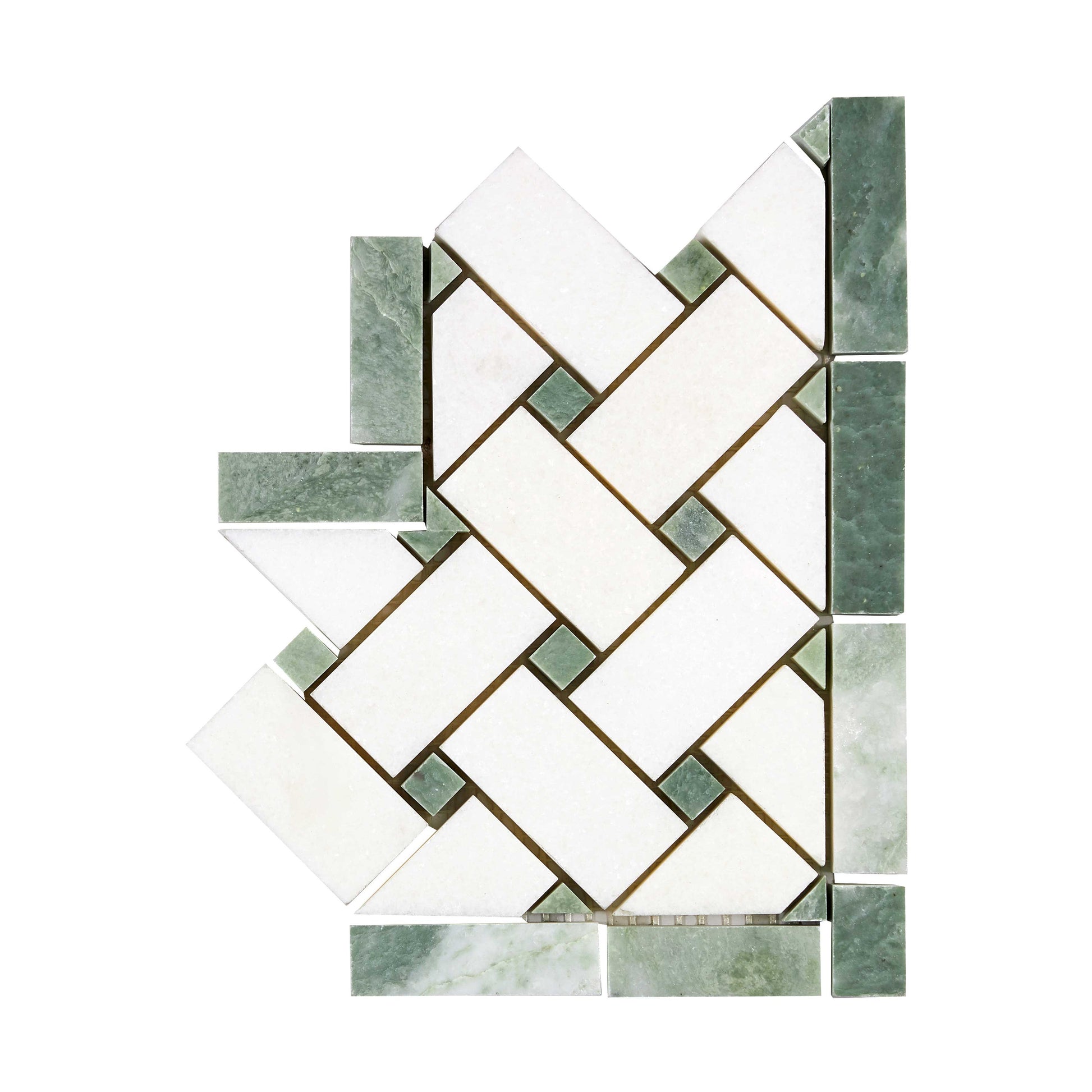 Thassos White Marble 4-3/4’’ X 12’’ Basketweave Border (w/ Ming Green) Polished/Honed Accent & Trim Tile