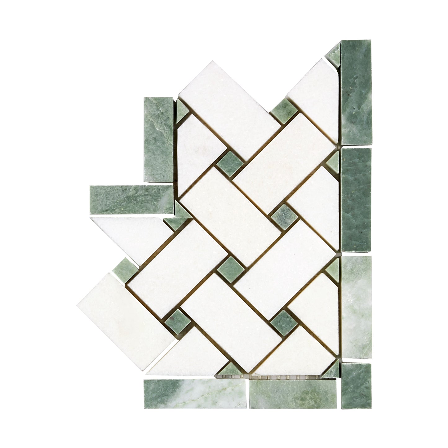 Thassos White Marble Basketweave Border CORNER (w/ Ming Green) Polished/Honed Accent & Trim Tile
