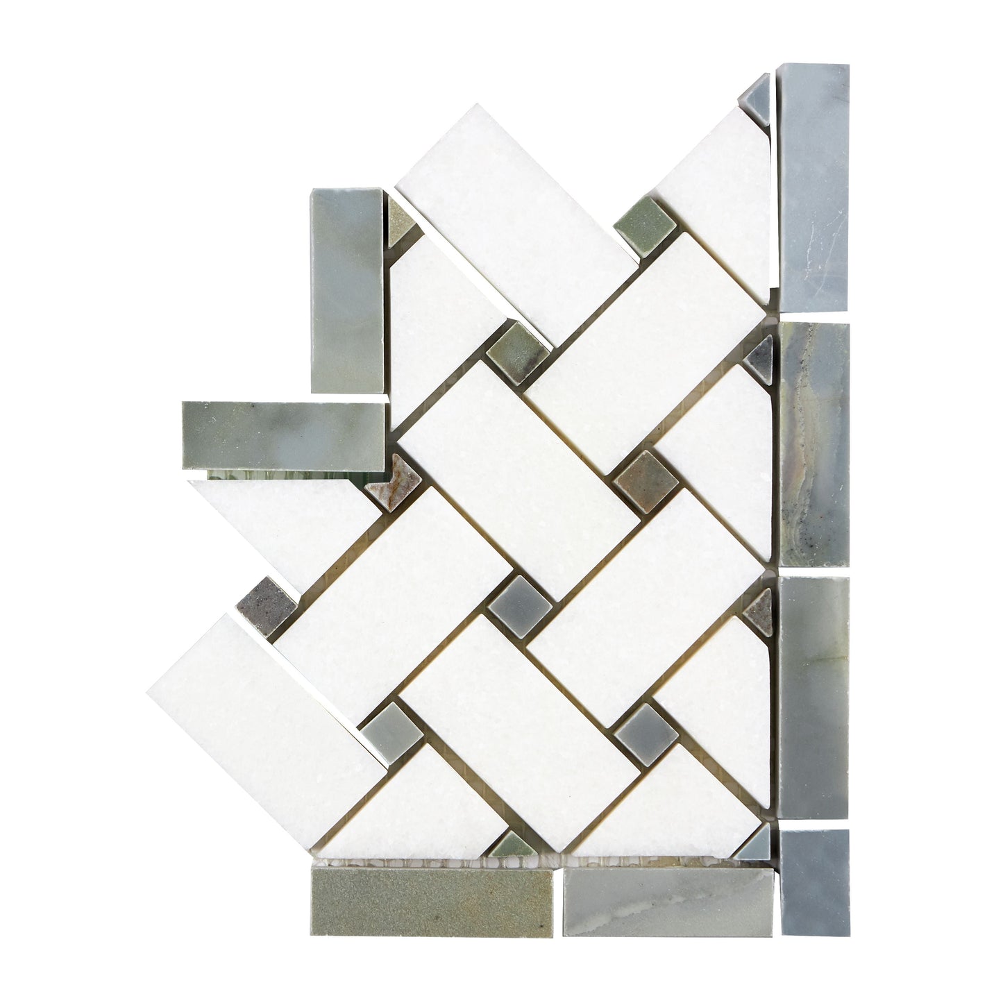 Thassos White Marble Basketweave Border CORNER (w/ Blue-Gray) Polished/Honed Accent & Trim Tile