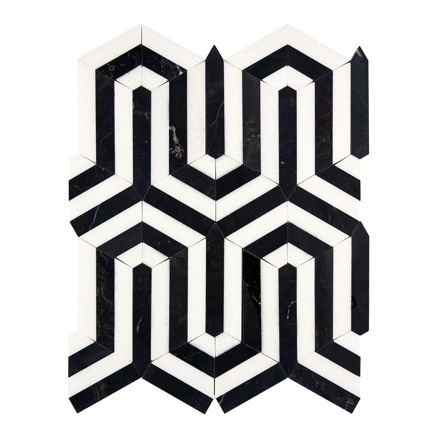 Thassos White Marble Berlinetta Design (w/ Black) Polished/Honed Backsplash Tile