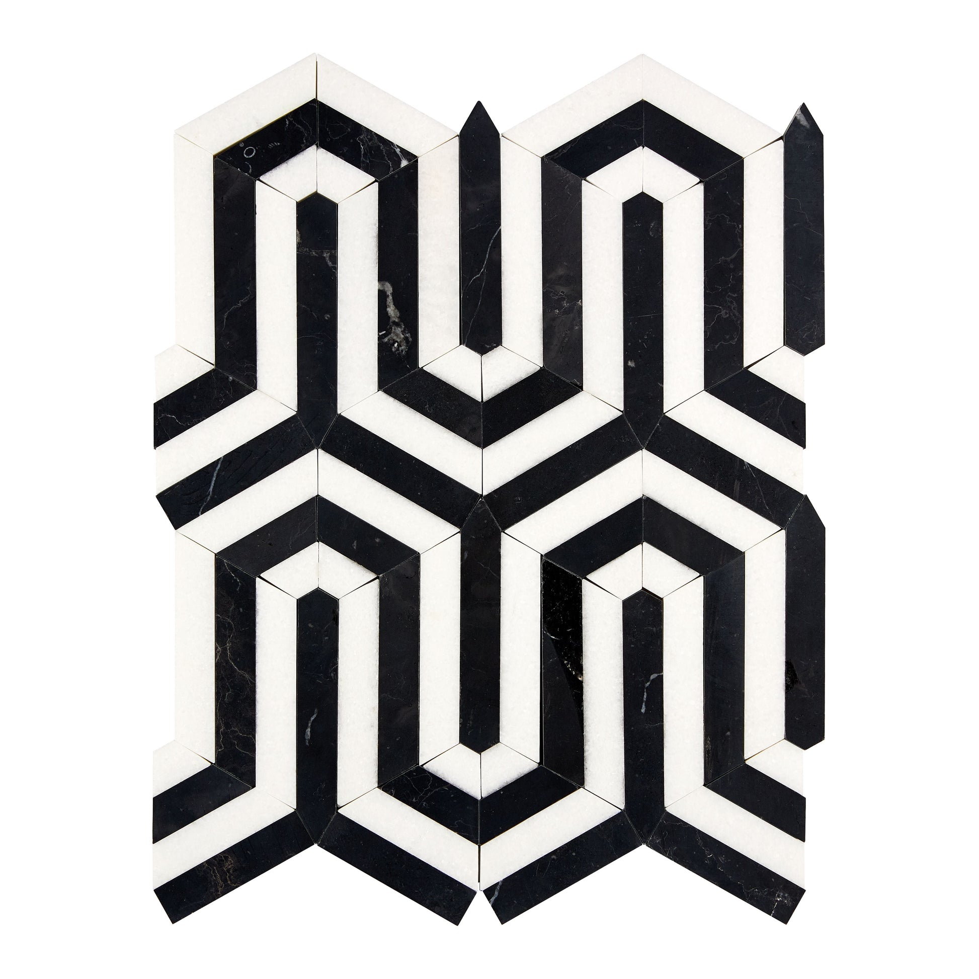 Thassos White Marble Berlinetta Design (w/ Black) Polished/Honed Backsplash Tile