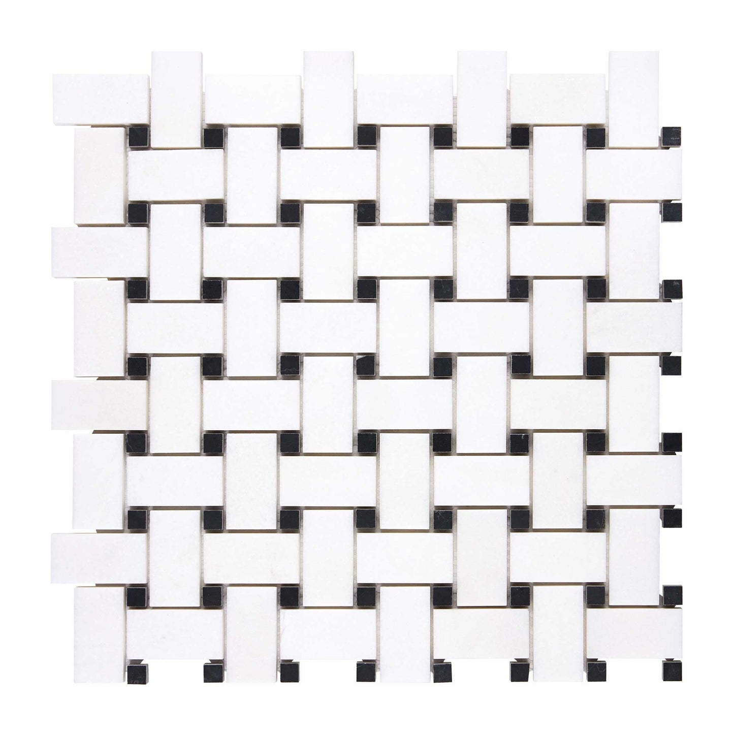 Thassos White Marble Basketweave Mosaic (w/ Black) Polished/Honed Backsplash Tile