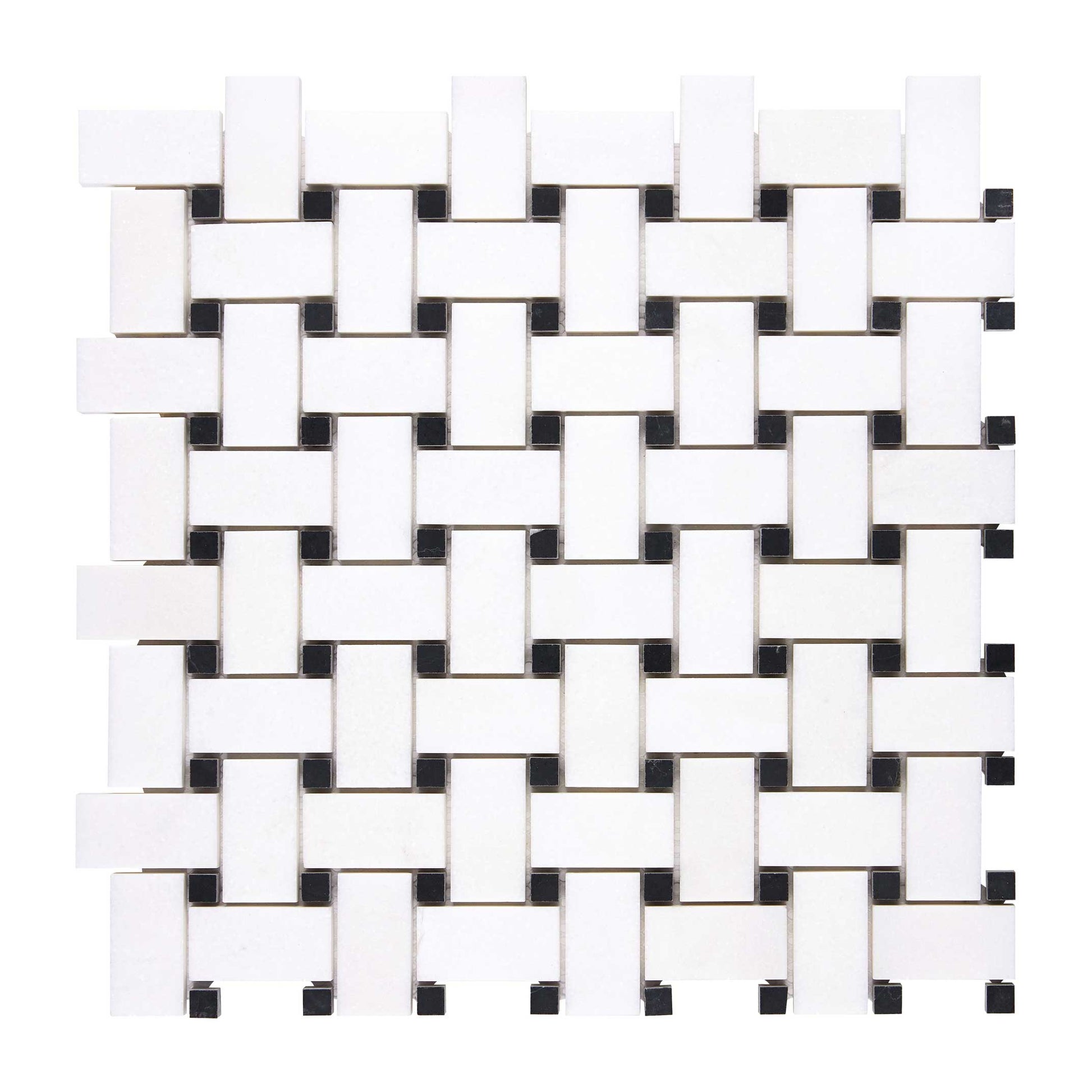 Thassos White Marble Basketweave Mosaic (w/ Black) Polished/Honed Backsplash Tile