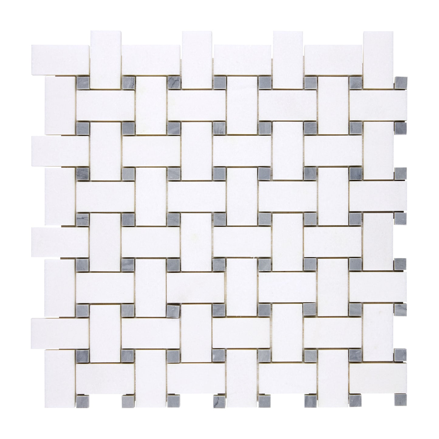 Thassos White Marble Basketweave Mosaic (w/ Blue-Gray) Polished/Honed Backsplash Tile