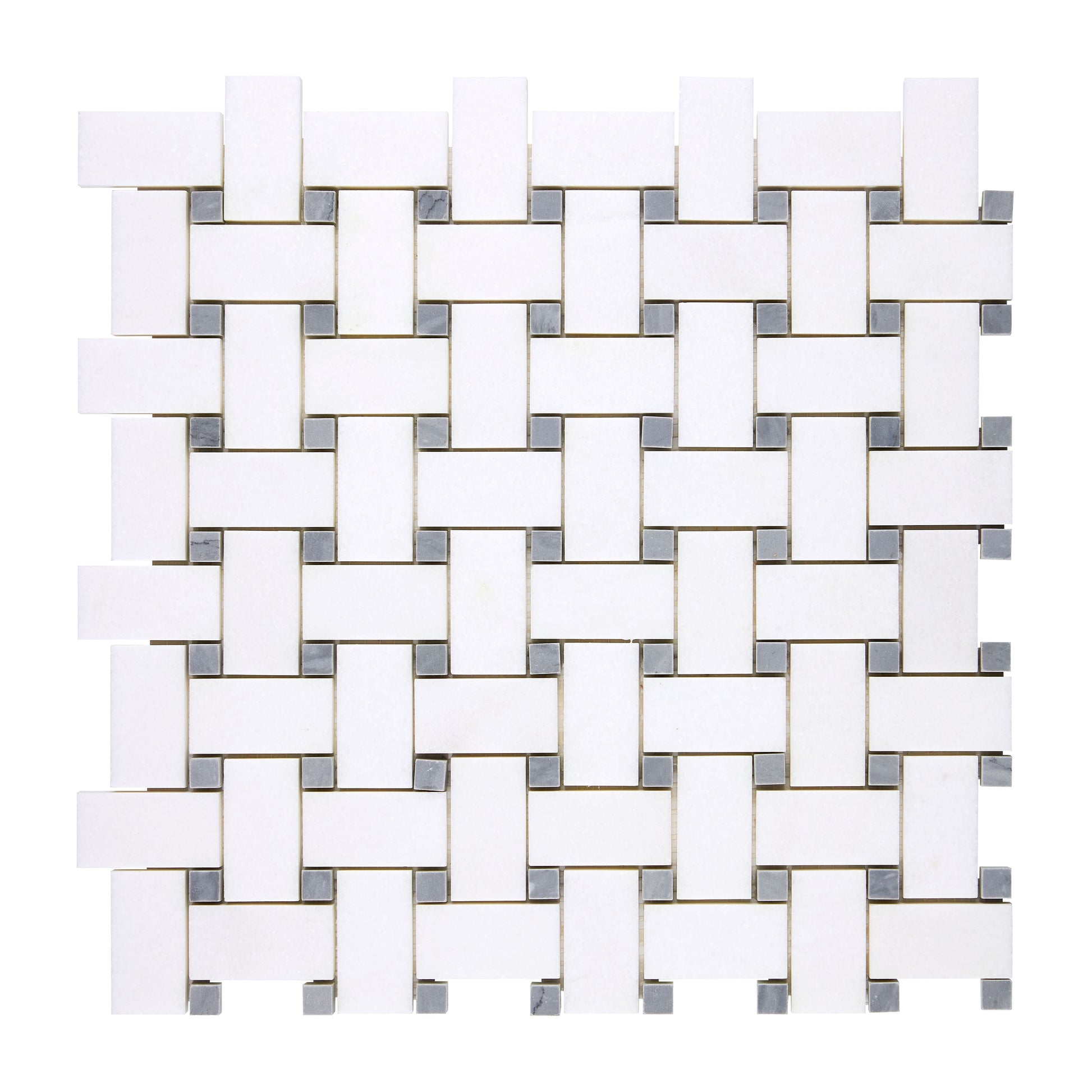 Thassos White Marble Basketweave Mosaic (w/ Blue-Gray) Polished/Honed Backsplash Tile