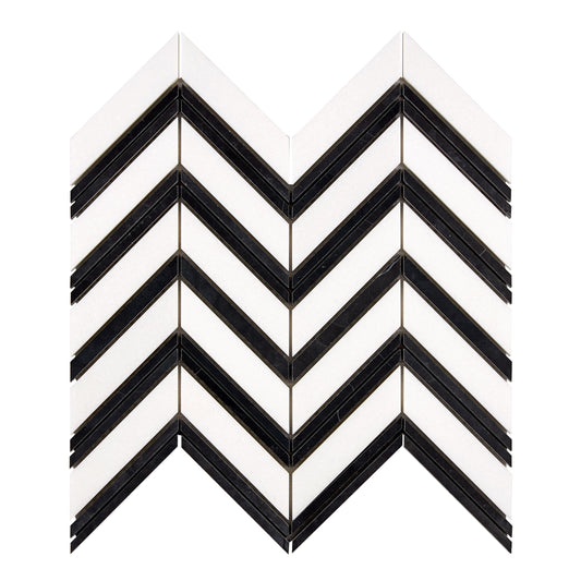 Thassos White Marble Chevron Mosaic (w/ Black) Polished/Honed Backsplash Tile