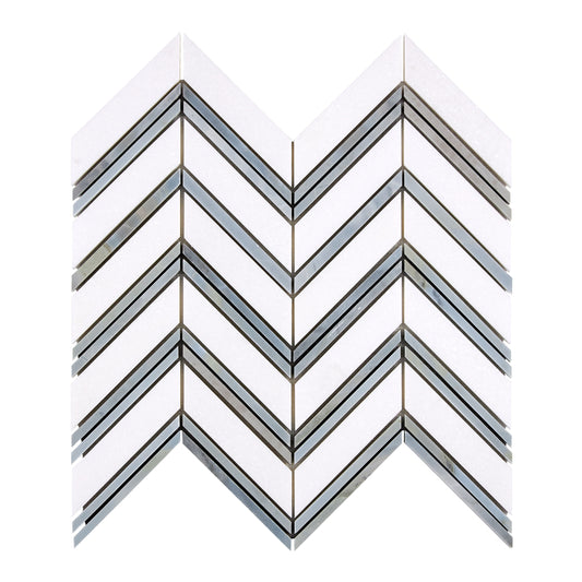 Thassos White Marble Chevron Mosaic (w/ Blue-Gray) Polished/Honed Backsplash Tile