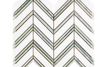 Thassos White Marble Chevron Mosaic (w/ Ming-Green) Polished/Honed Backsplash Tile