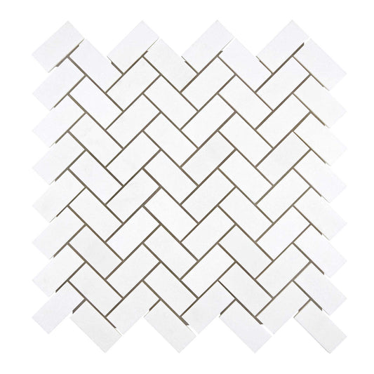 Thassos White Marble 1’’ X 2’’ Herringbone Mosaic Polished/Honed Backsplash Tile