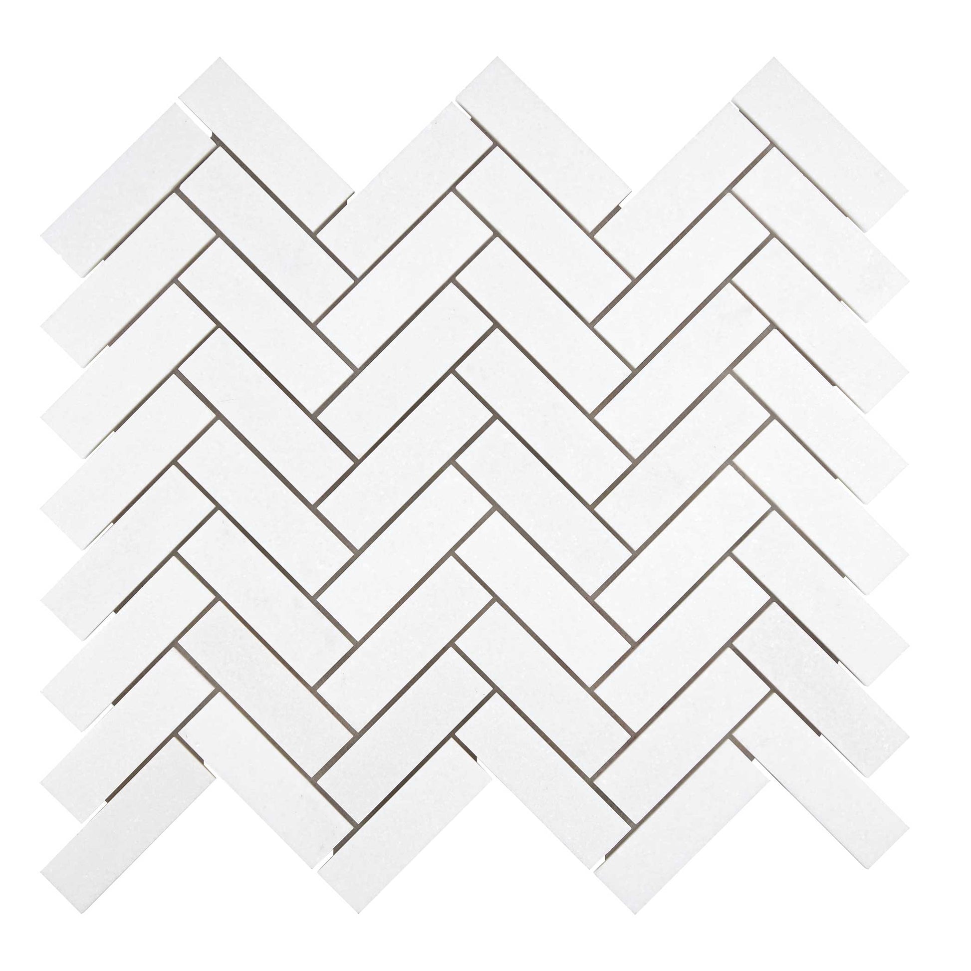 Thassos White Marble 1’’ X 3’’ Herringbone Mosaic Polished/Honed Backsplash Tile