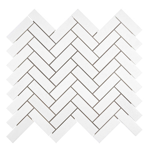 Thassos White Marble 1’’ X 3’’ Herringbone Mosaic Polished/Honed Backsplash Tile