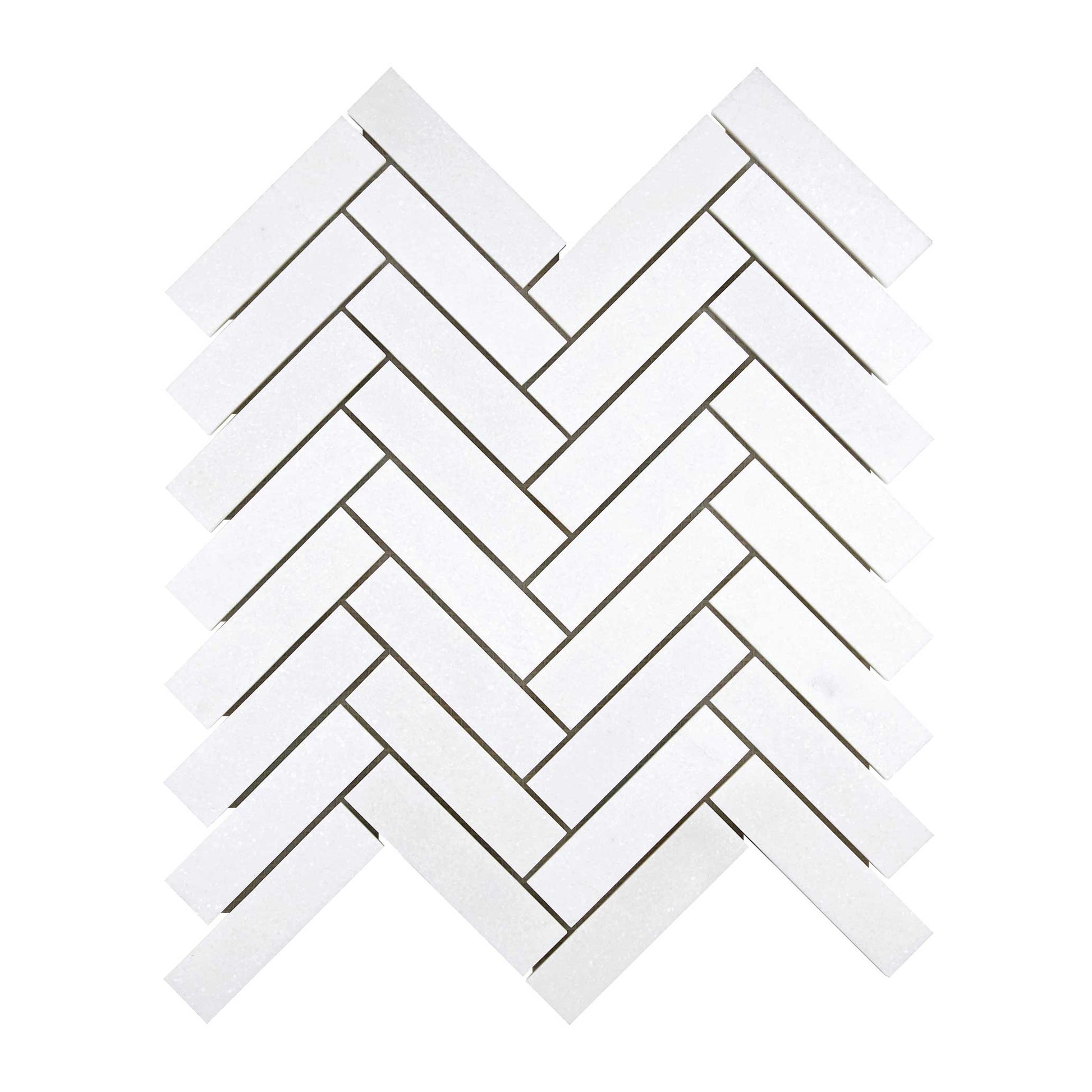 Thassos White Marble 1’’ X 4’’ Herringbone Mosaic Polished/Honed Backsplash Tile