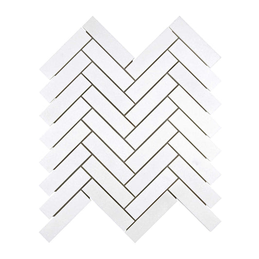 Thassos White Marble 1’’ X 4’’ Herringbone Mosaic Polished/Honed Backsplash Tile