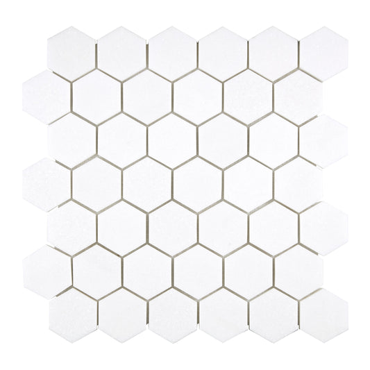 Thassos White Marble 2’’ X 2’’ Hexagon Mosaic Polished/Honed Backsplash Tile